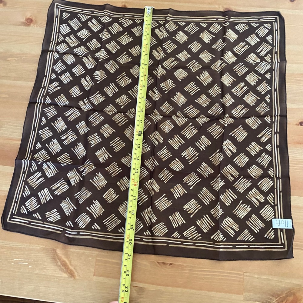 VTG Loft Ann Taylor Brown Cream Abstract Hatch Mark Print 100% Silk Square Scarf - Picture 5 of 10